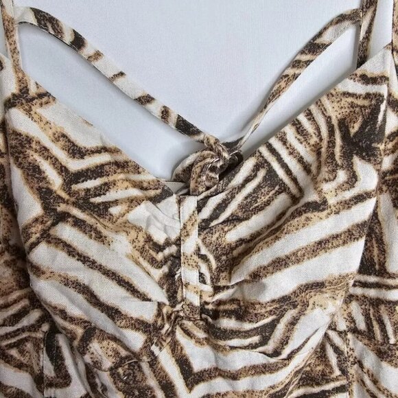 BANANA REPUBLIC Linen Dress BROWN & BEIGE size 4 Fit & Flare Lined Sundress Cute - Picture 4 of 7